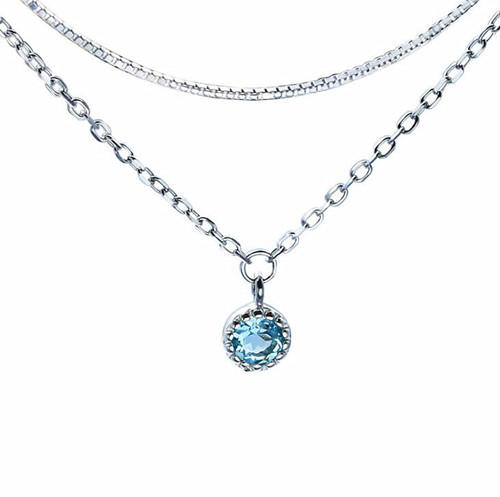 14K white gold plated box chain necklace sky blue topaz fine jewellery 